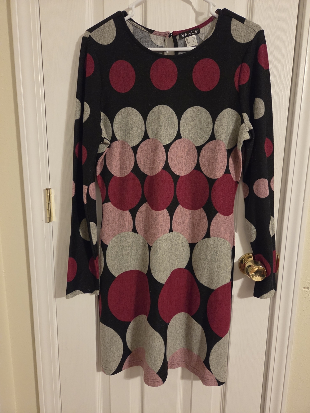 Venus Black Polka Dot Long Sleeve Dress - Pink & Gray Circles